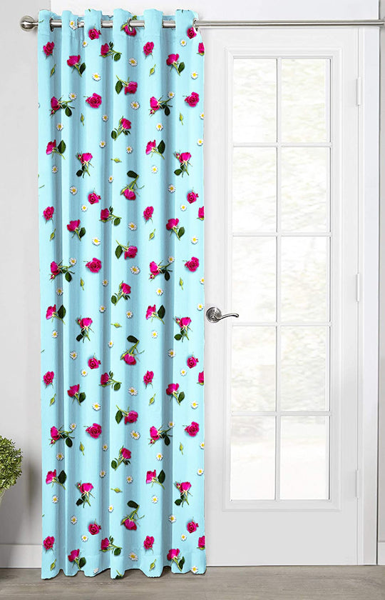 Ultimate Trends Premium Polyester 3D Floral Curtain For Home Décor Sky Blue Color, 1 Piece