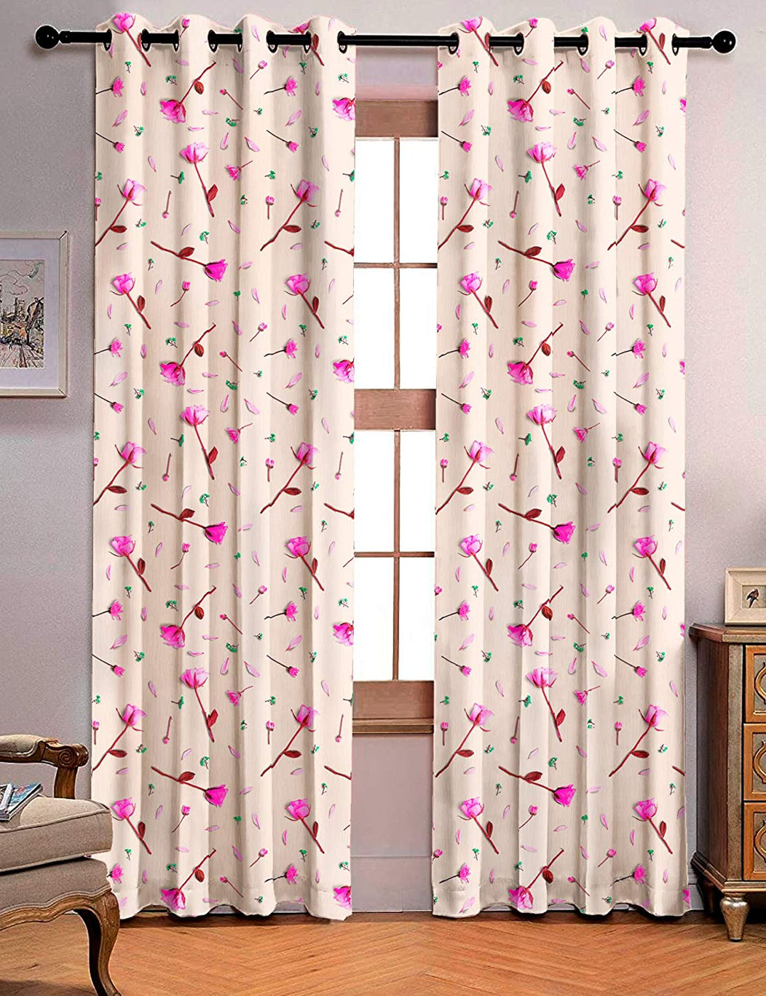 Ultimate Trends Premium Polyester 3D Floral Curtain For Home Décor Ivory Color, 1 Piece