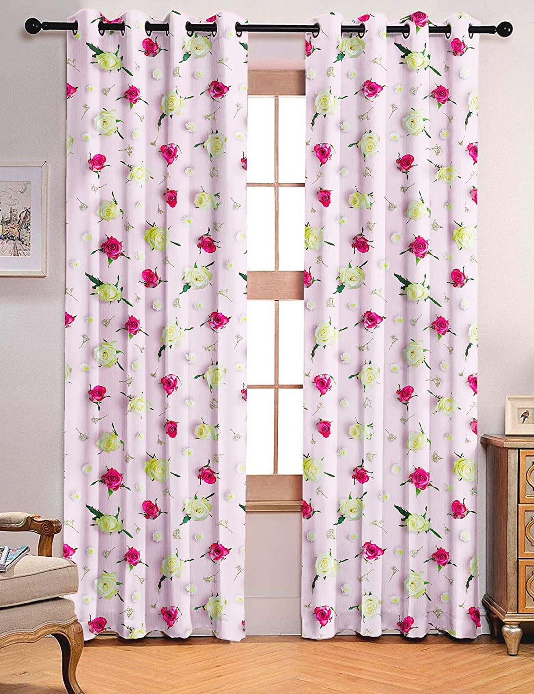 Ultimate Trends Premium Polyester 3D Floral Curtain For Home Décor Lace Pink Color, 1 Piece