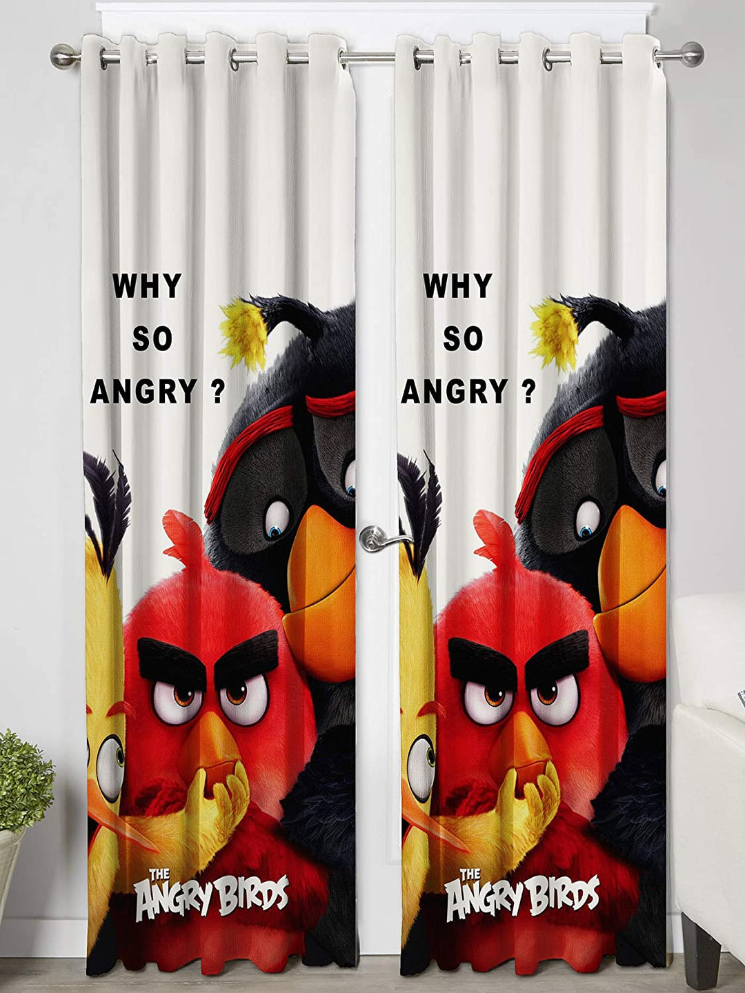 Ultimate Trends Premium Polyester 3D Cartoon Kids Room Curtain White and Multi Color, Angry Birds, 1 Piece