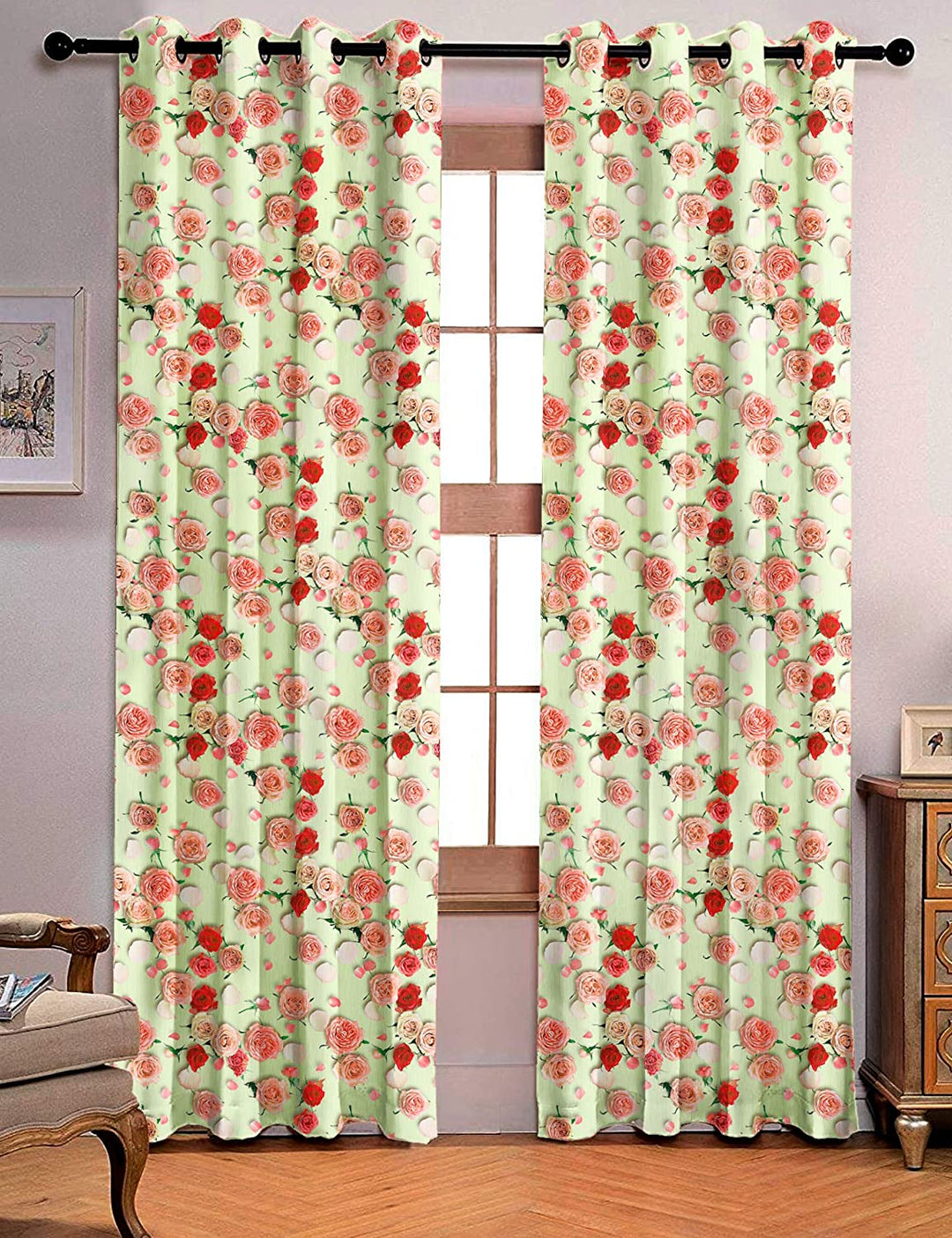 Ultimate Trends Premium Polyester 3D Floral Curtain For Home Décor Mint Green Color, 1 Piece