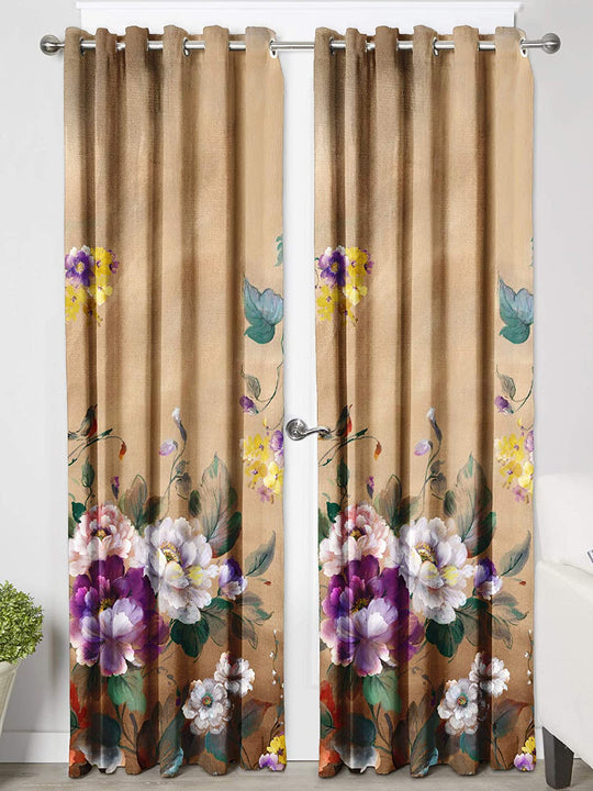 Ultimate Trends Premium Polyester Elite Floral Curtain For Home Décor Peanut Brown Color, 1 Piece