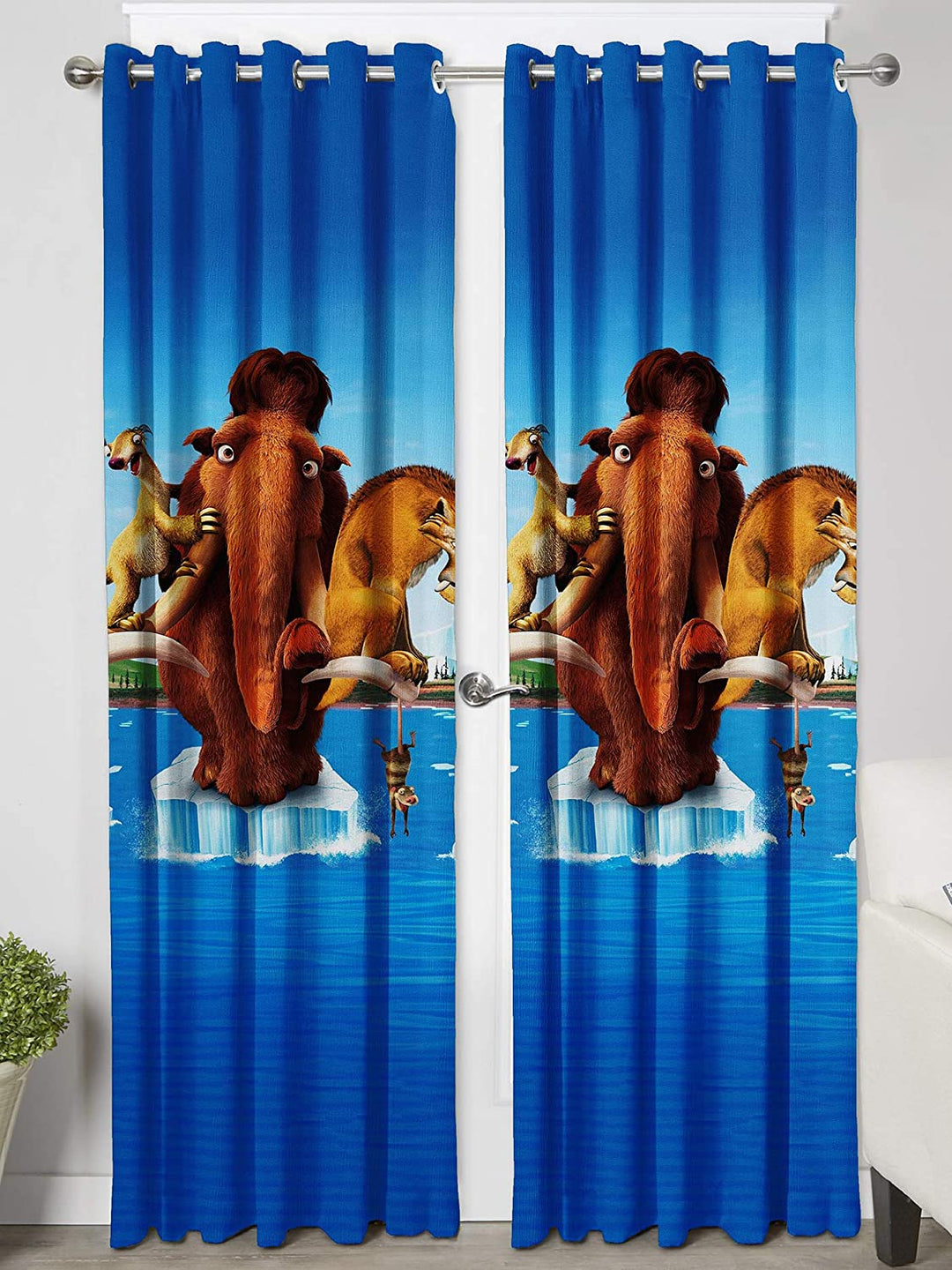 Ultimate Trends Premium Polyester 3D Cartoon Kids Room Curtain Navy Blue Color, Ice Age, 1 Piece