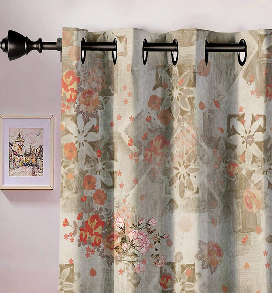 Ultimate Trends Premium Polyester Elite Floral Curtain For Home Décor Granite Brown Multi Color, 1 Piece