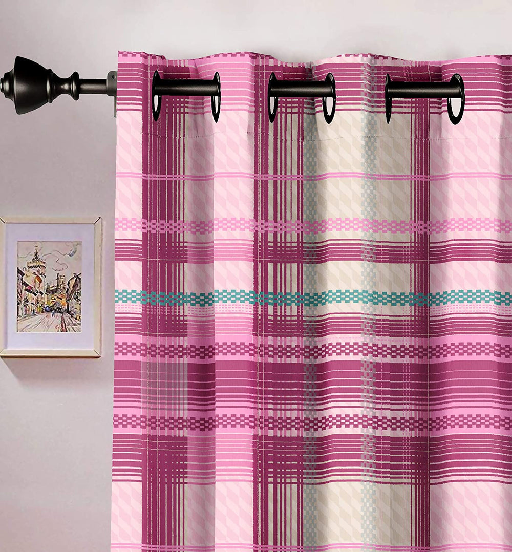 Ultimate Trends Premium Polyester Checkered Curtain For Home Décor Dark Pink Color, 1 Piece