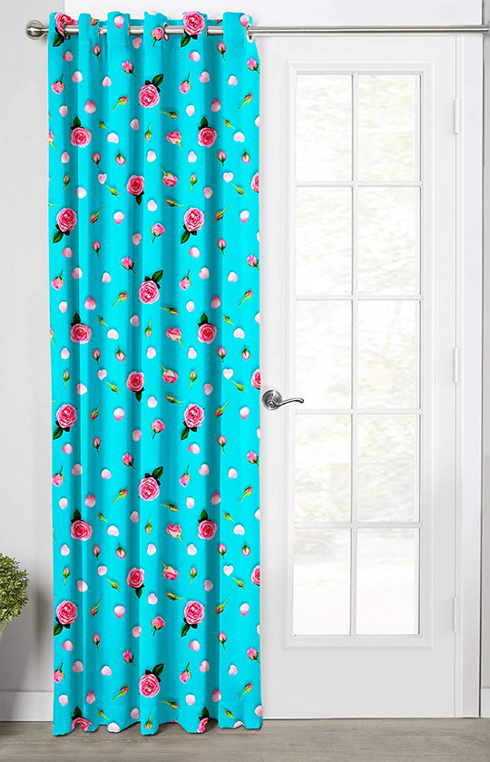 Ultimate Trends Premium Polyester 3D Floral Curtain For Home Décor Aqua Blue Color, 1 Piece