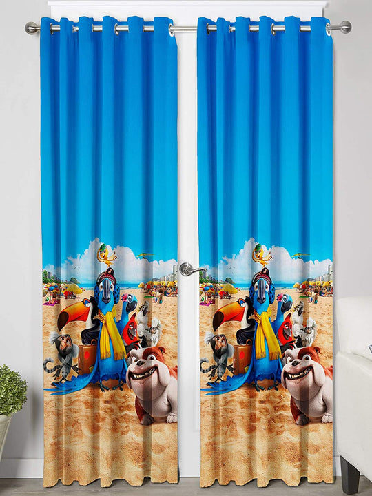 Ultimate Trends Premium Polyester 3D Cartoon Kids Room Curtain Royal Blue Color, Rio, 1 Piece