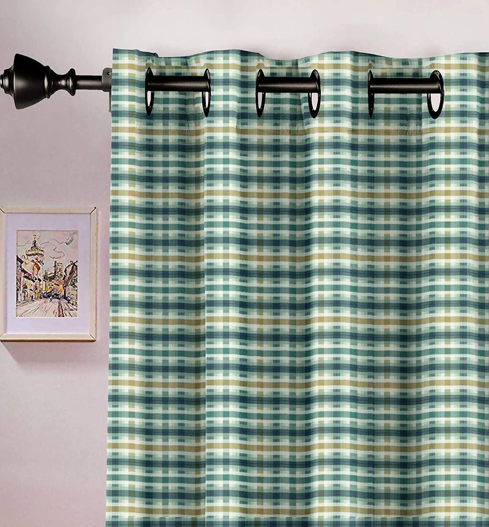 Ultimate Trends Premium Polyester Checkered Curtain For Home Décor Pine Green Color, 1 Piece