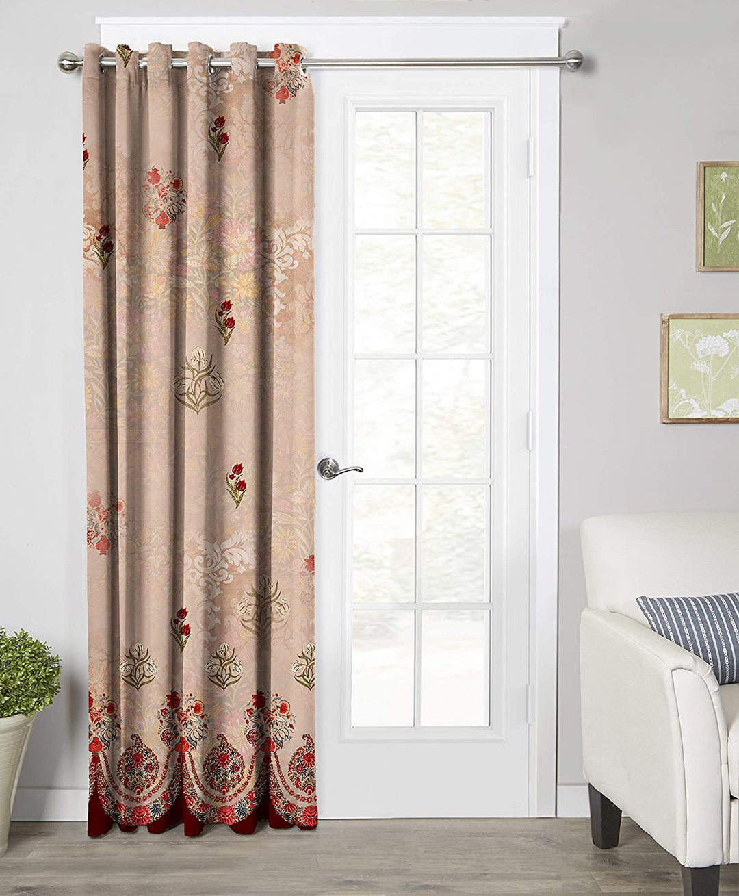 Ultimate Trends Premium Polyester Elite Floral Curtain For Home Décor Beige Color, 1 Piece