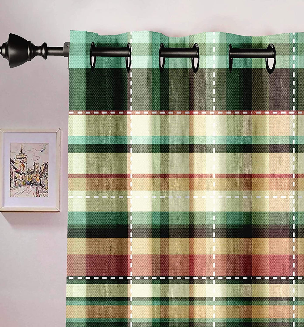 Ultimate Trends Premium Polyester Checkered Curtain For Home Décor Dark Green Color, 1 Piece