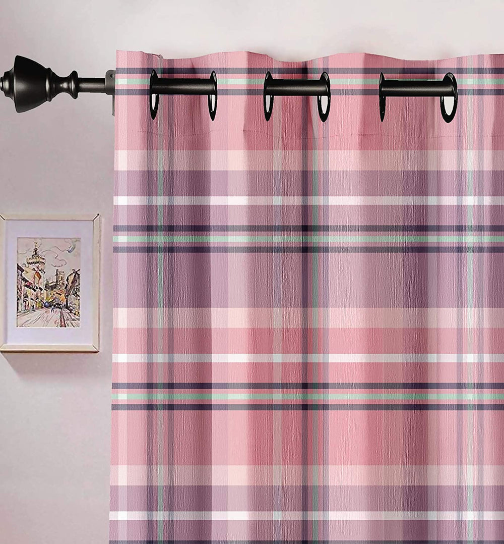 Ultimate Trends Premium Polyester Checkered Curtain For Home Décor Rose Pink Color, 1 Piece