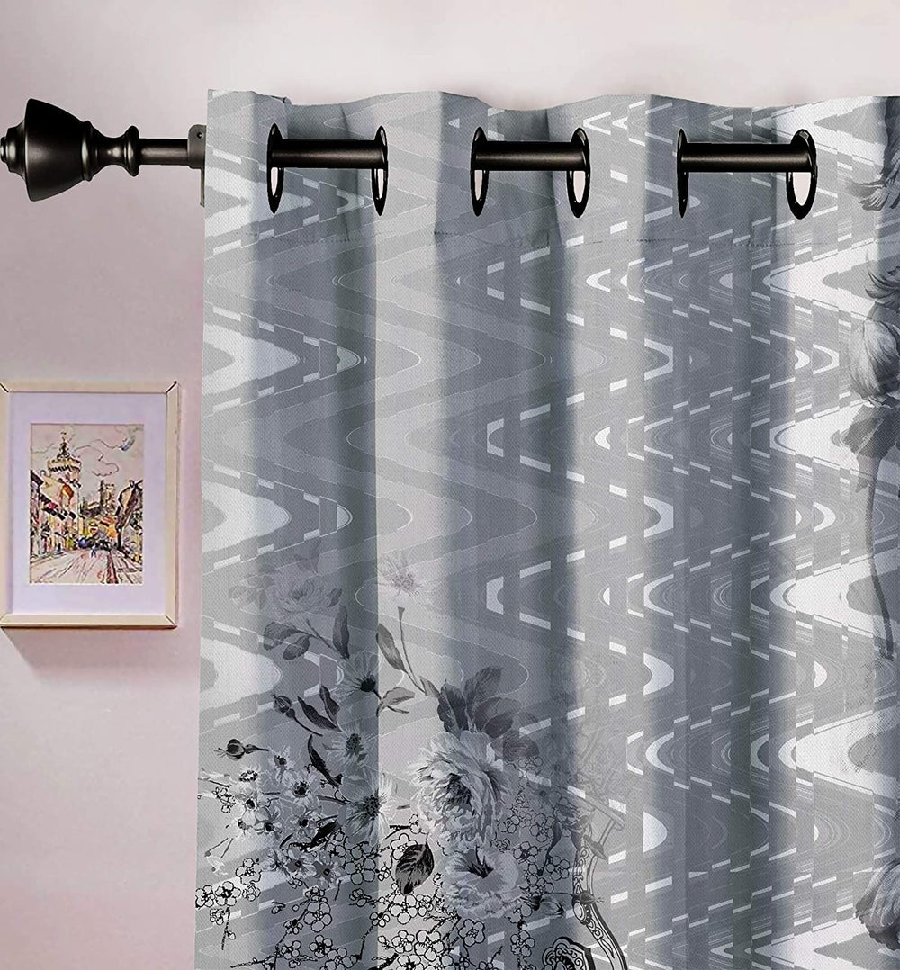 Ultimate Trends Premium Polyester Elite Floral Curtain For Home Décor Steel Grey Color, 1 Piece