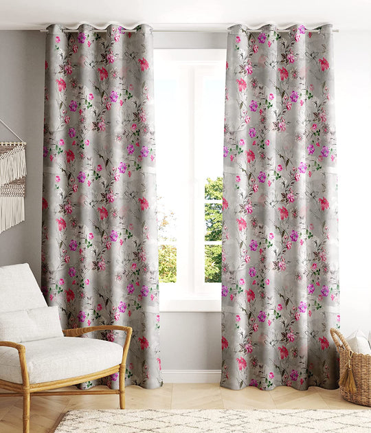 Ultimate Trends ™ Premium Polyester Floral Curtains, Grey, Set of 2