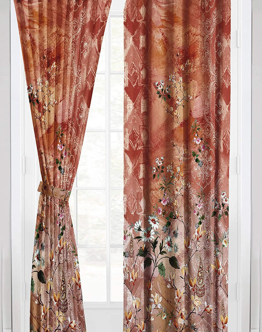 Ultimate Trends Premium Polyester Elite Floral Curtain For Home Décor Chestnut Brown Multi Color, 1 Piece