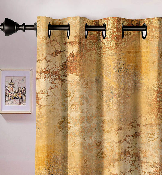 Ultimate Trends Premium Polyester Texture Printed Curtain For Home Décor Gold, 1 Piece