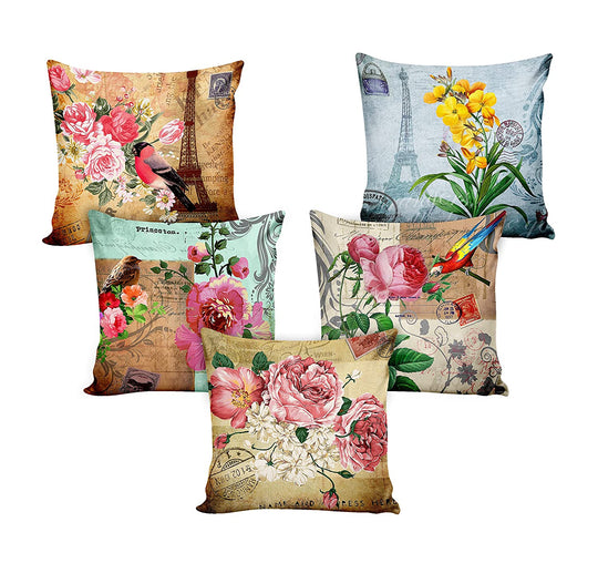 1900's Retro Floral Art, Cushion Covers SET of 5