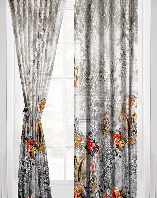 Ultimate Trends Premium Polyester Elite Floral Curtain For Home Décor Grey Color, 1 Piece