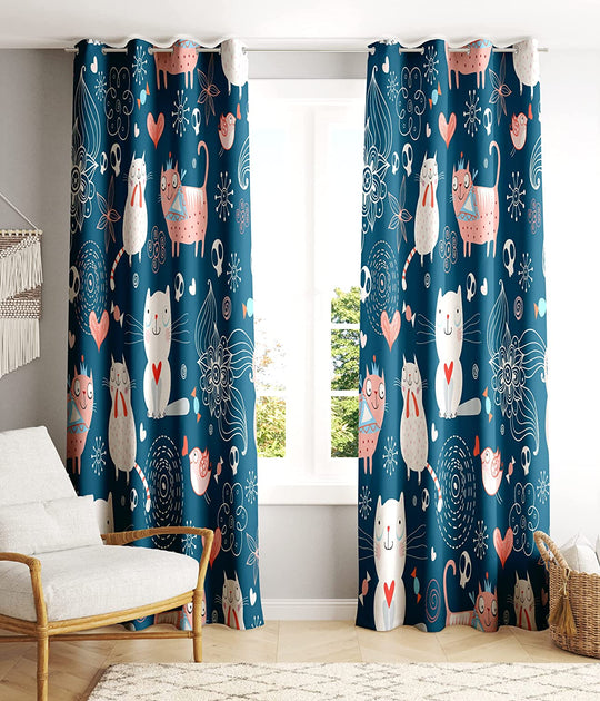 Ultimate Trends ™ Premium Polyester Modern Printed Curtains, Dark Blue, Set of 2