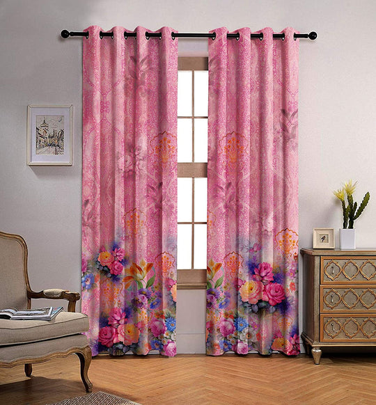 Ultimate Trends Premium Polyester Elite Floral Curtain For Home Décor Taffy Pink Color, 1 Piece