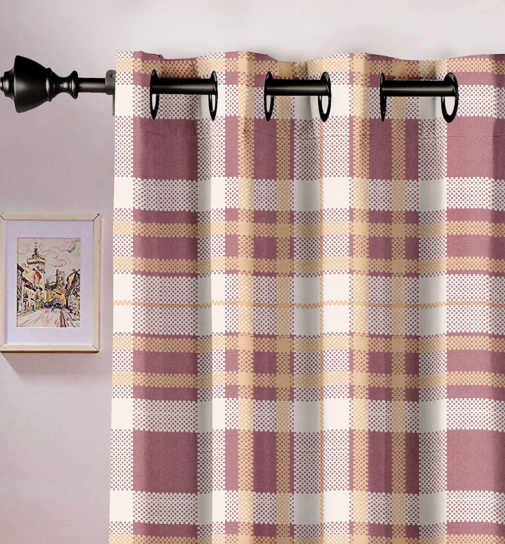 Ultimate Trends Premium Polyester Checkered Curtain For Home Décor Rosewood Pink Color, 1 Piece