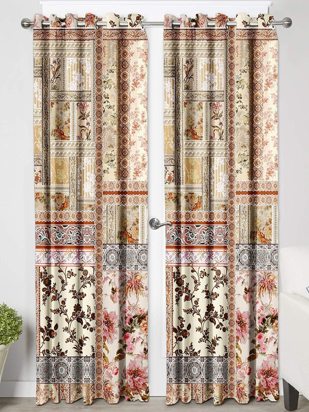 Ultimate Trends Premium Polyester Elite Floral Curtain For Home Décor Beige Color, 1 Piece