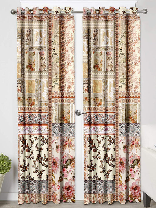 Ultimate Trends Premium Polyester Elite Floral Curtain For Home Décor Beige Color, 1 Piece