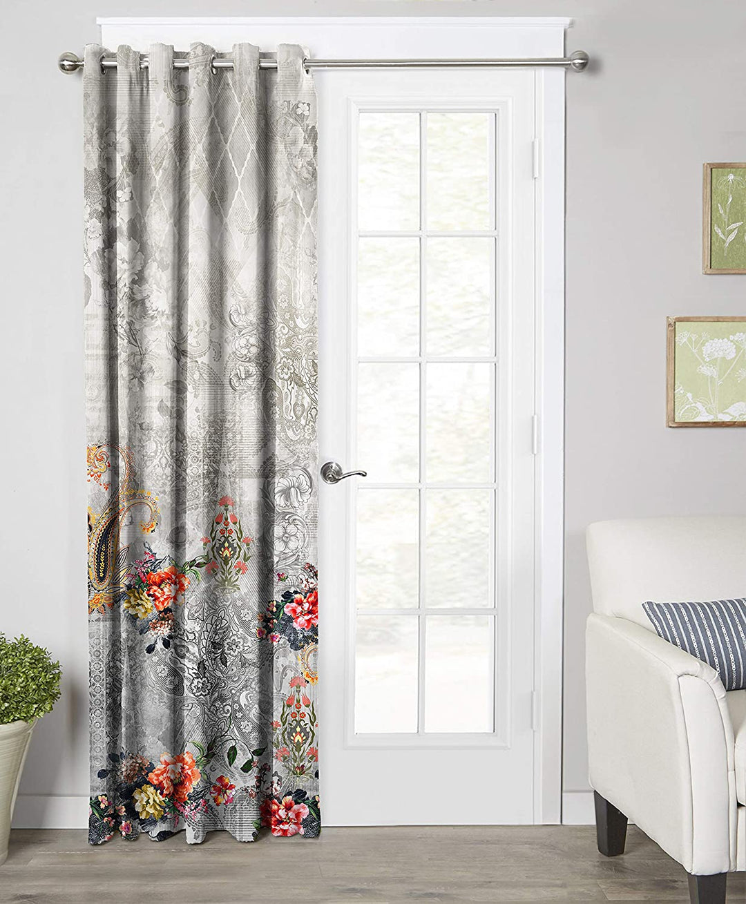 Ultimate Trends Premium Polyester Elite Floral Curtain For Home Décor Grey Color, 1 Piece