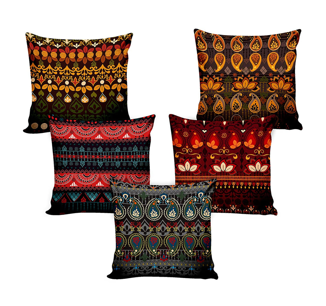 Ajrakh Orange, Cushion Covers SET of 5