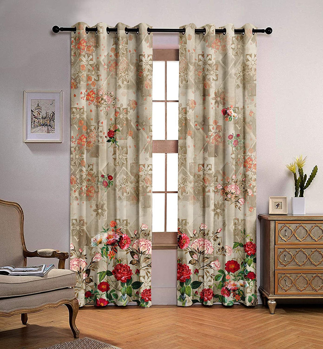 Ultimate Trends Premium Polyester Elite Floral Curtain For Home Décor Granite Brown Multi Color, 1 Piece