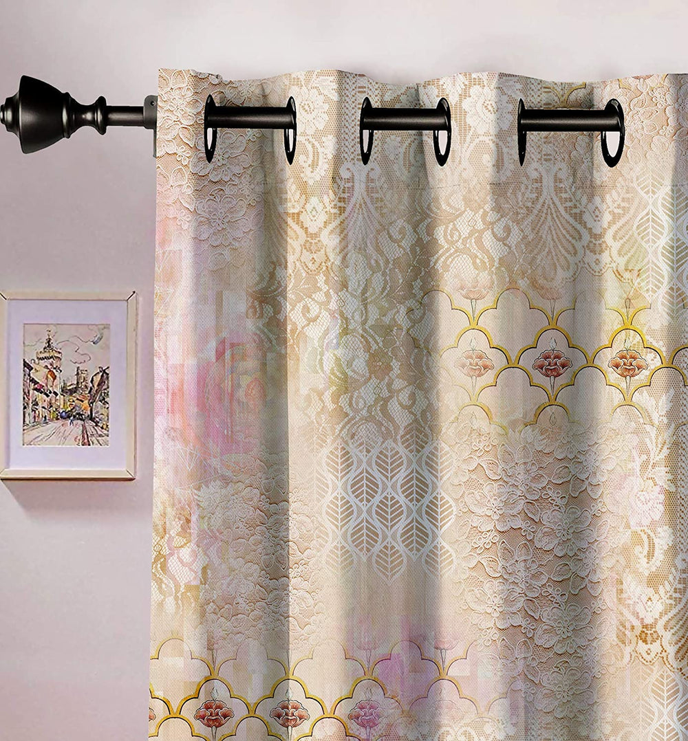 Ultimate Trends Premium Polyester Texture Printed Curtain For Home Décor Beige Color, 1 Piece