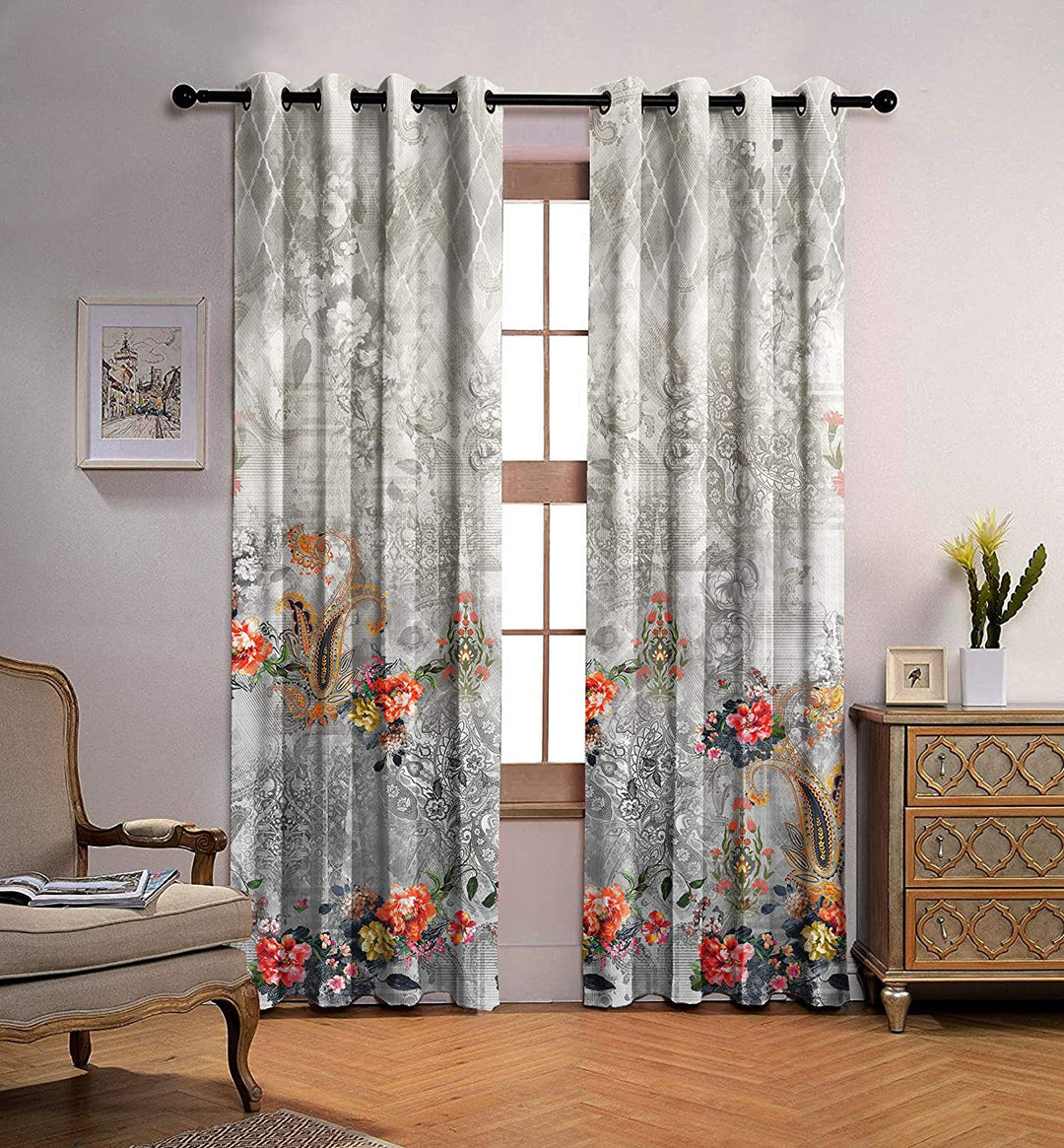 Ultimate Trends Premium Polyester Elite Floral Curtain For Home Décor Grey Color, 1 Piece