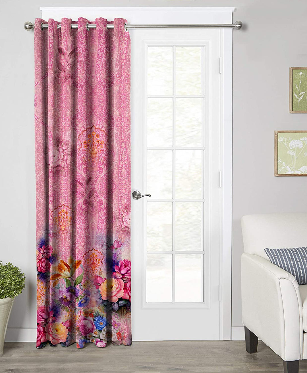 Ultimate Trends Premium Polyester Elite Floral Curtain For Home Décor Taffy Pink Color, 1 Piece