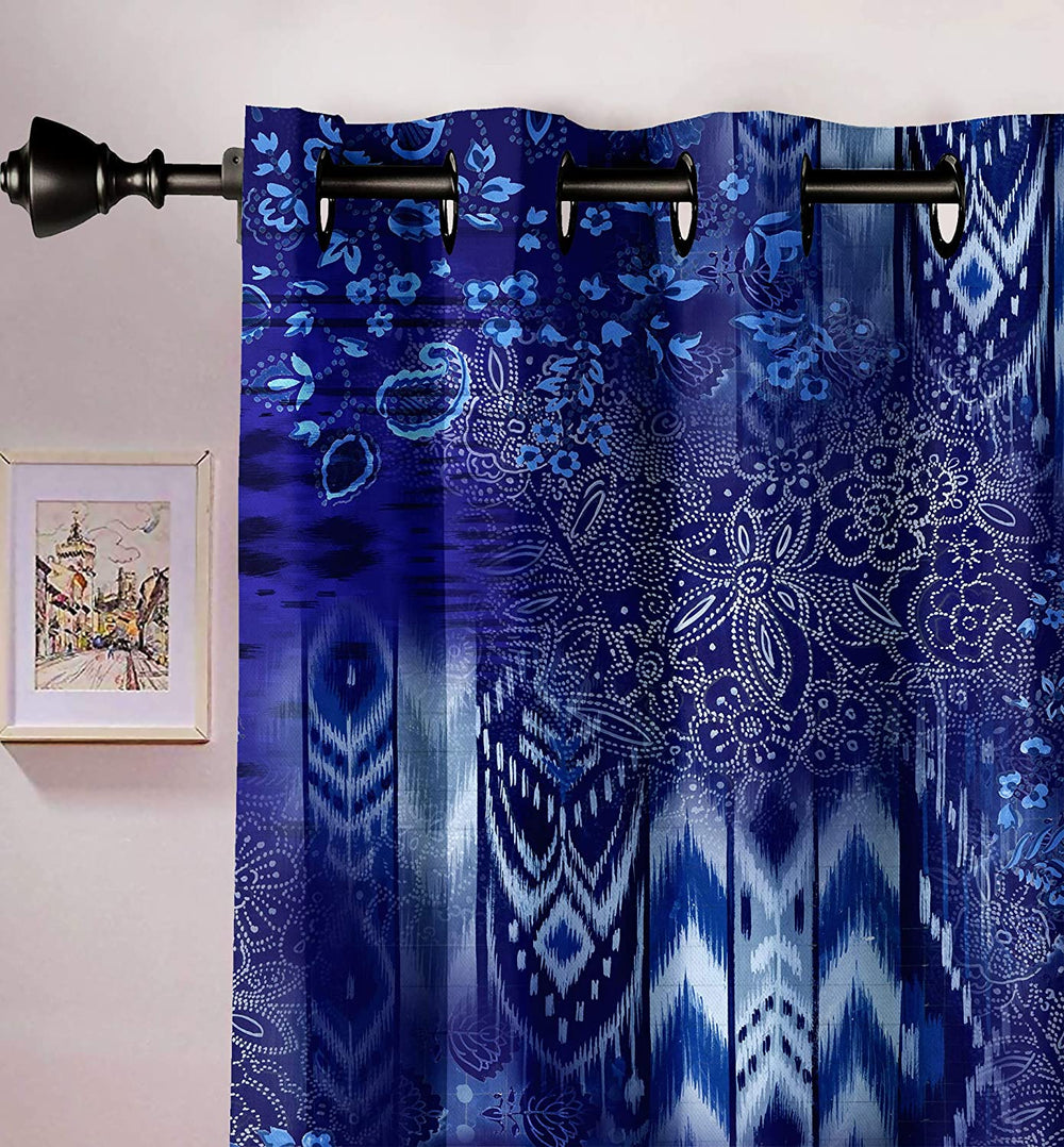 Ultimate Trends Premium Polyester Texture Printed Curtain For Home Décor Royal Blue Color, 1 Piece