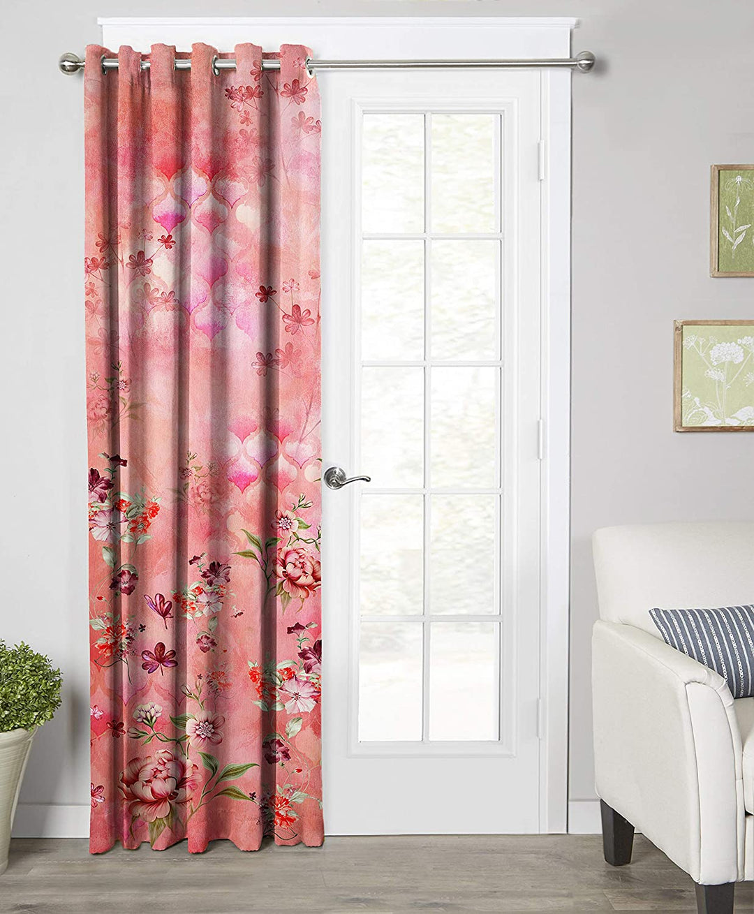 Ultimate Trends Premium Polyester Elite Floral Curtain For Home Décor Coral Pink Color, 1 Piece