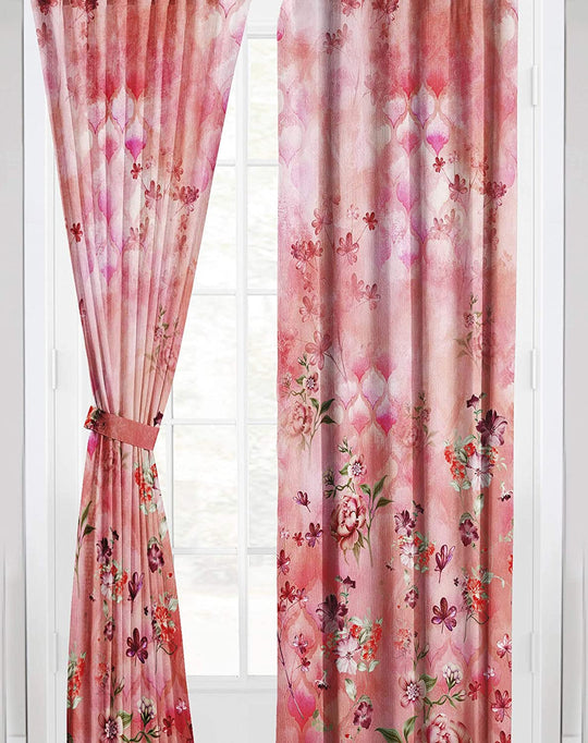 Ultimate Trends Premium Polyester Elite Floral Curtain For Home Décor Coral Pink Color, 1 Piece