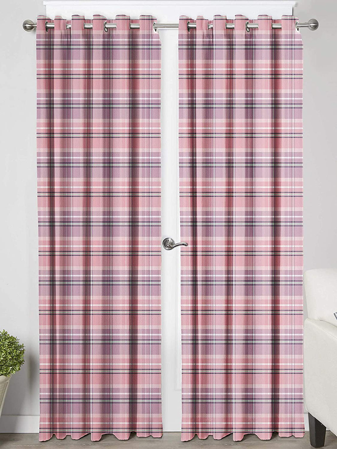 Ultimate Trends Premium Polyester Checkered Curtain For Home Décor Rose Pink Color, 1 Piece