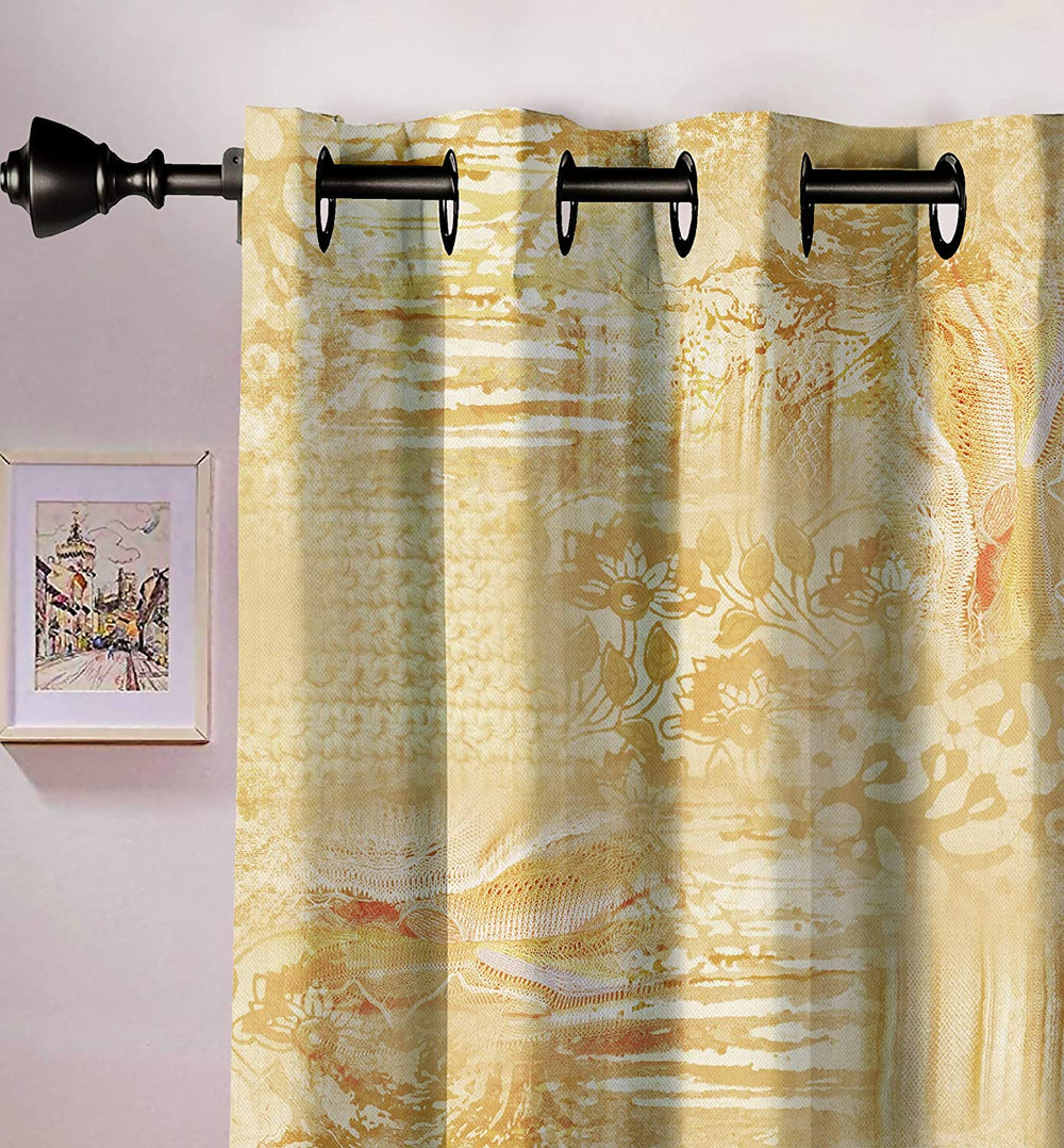 Ultimate Trends Premium Polyester Texture Printed Curtain For Home Décor Sand Yellow Color , 1 Piece