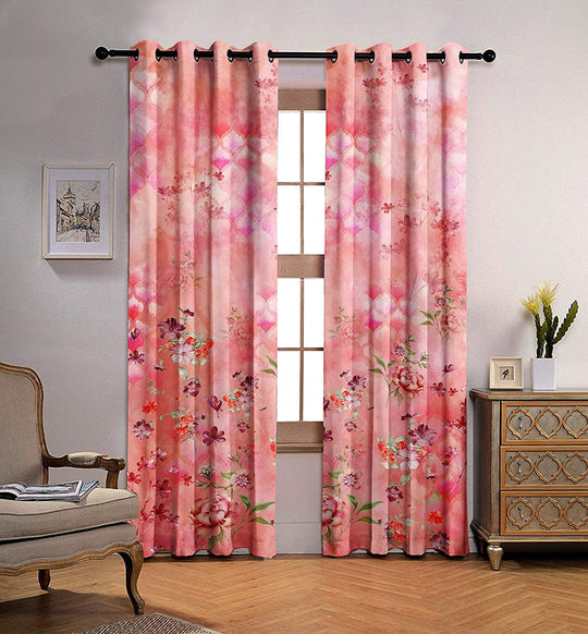 Ultimate Trends Premium Polyester Elite Floral Curtain For Home Décor Coral Pink Color, 1 Piece