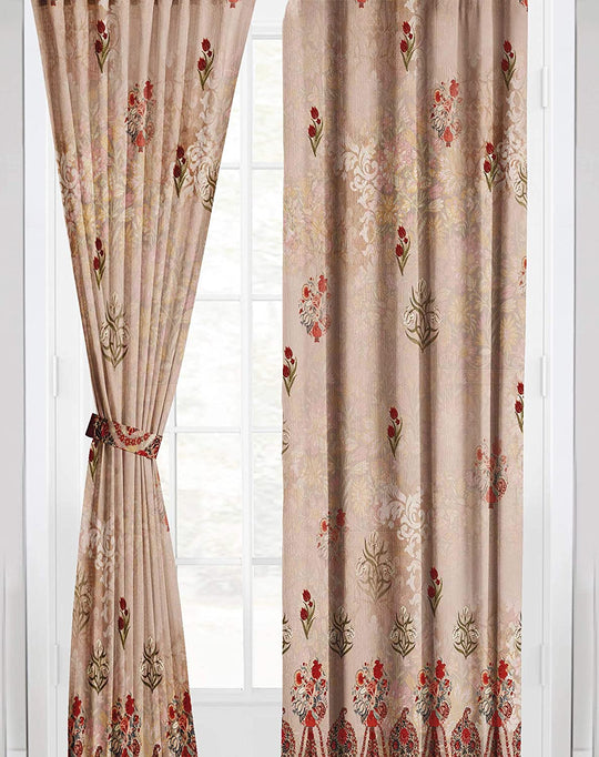 Ultimate Trends Premium Polyester Elite Floral Curtain For Home Décor Beige Color, 1 Piece