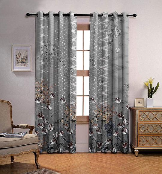 Ultimate Trends Premium Polyester Elite Floral Curtain For Home Décor Steel Grey Color, 1 Piece