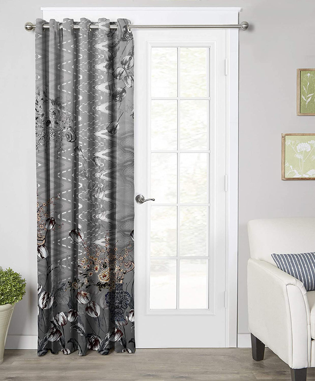 Ultimate Trends Premium Polyester Elite Floral Curtain For Home Décor Steel Grey Color, 1 Piece