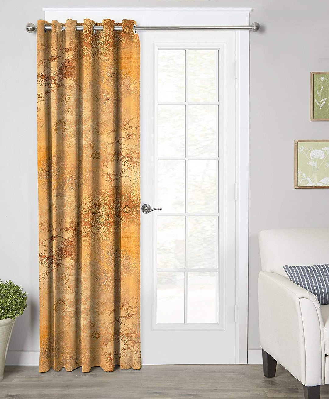 Ultimate Trends Premium Polyester Texture Printed Curtain For Home Décor Gold, 1 Piece