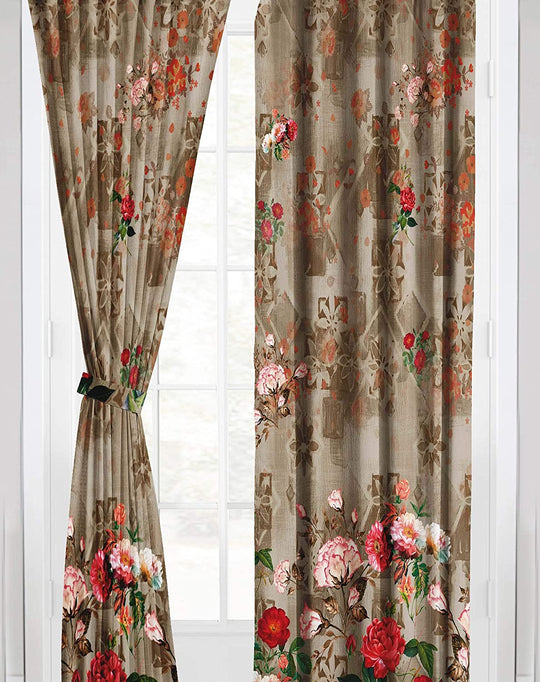 Ultimate Trends Premium Polyester Elite Floral Curtain For Home Décor Granite Brown Multi Color, 1 Piece