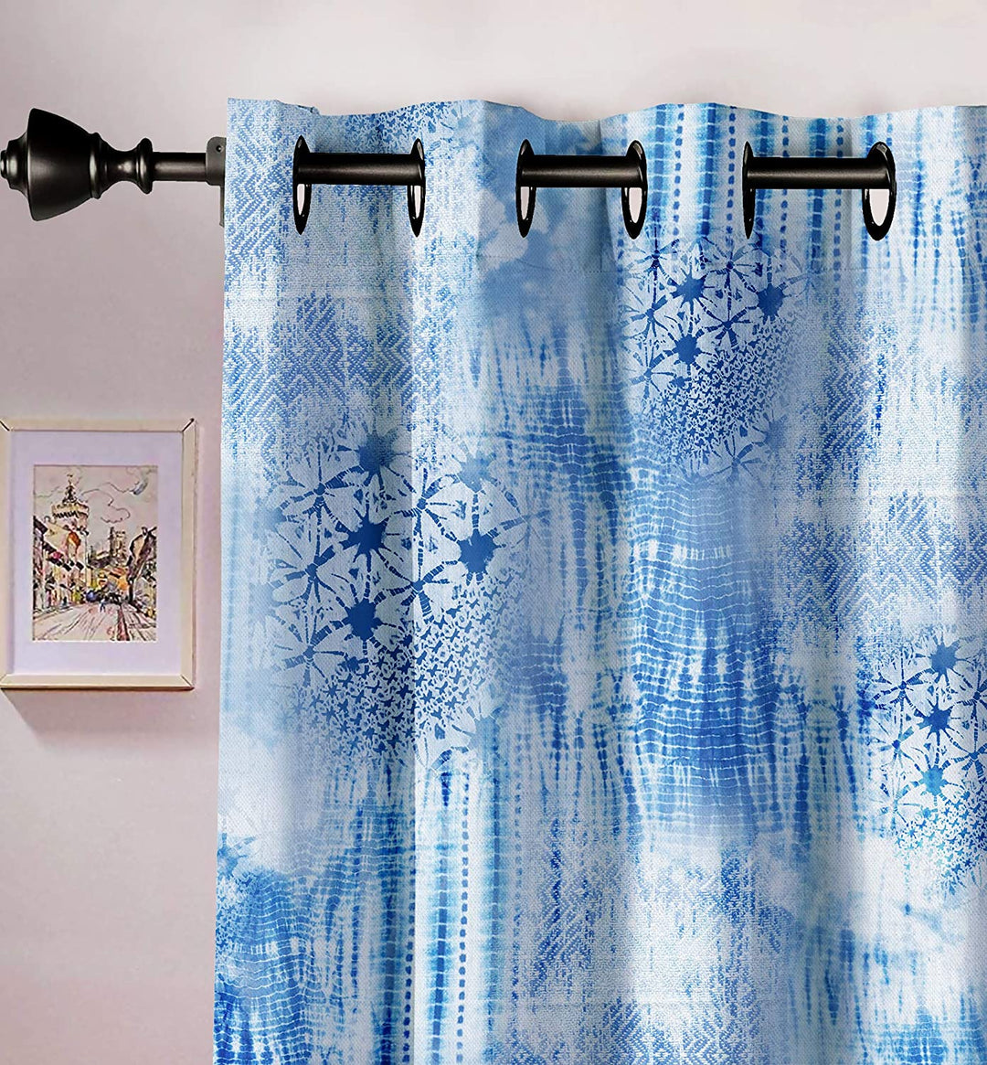 Ultimate Trends Premium Polyester Texture Printed Curtain For Home Décor Azure Blue Color, 1 Piece