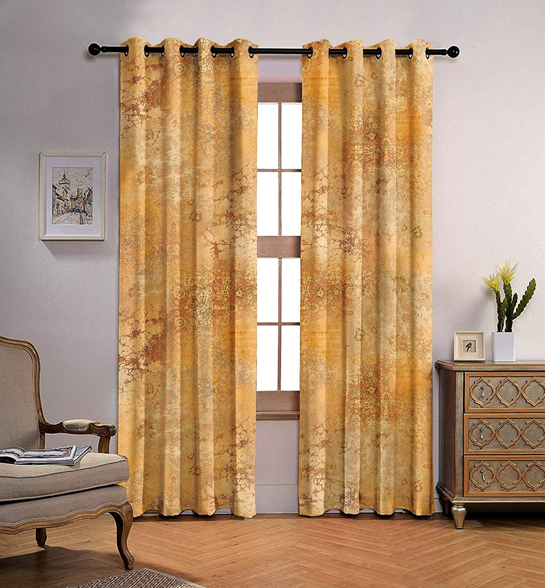 Ultimate Trends Premium Polyester Texture Printed Curtain For Home Décor Gold, 1 Piece