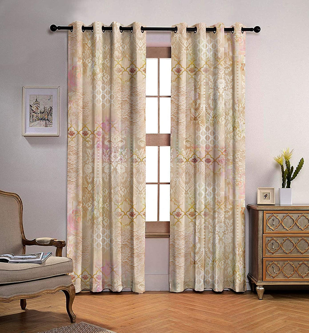 Ultimate Trends Premium Polyester Texture Printed Curtain For Home Décor Beige Color, 1 Piece