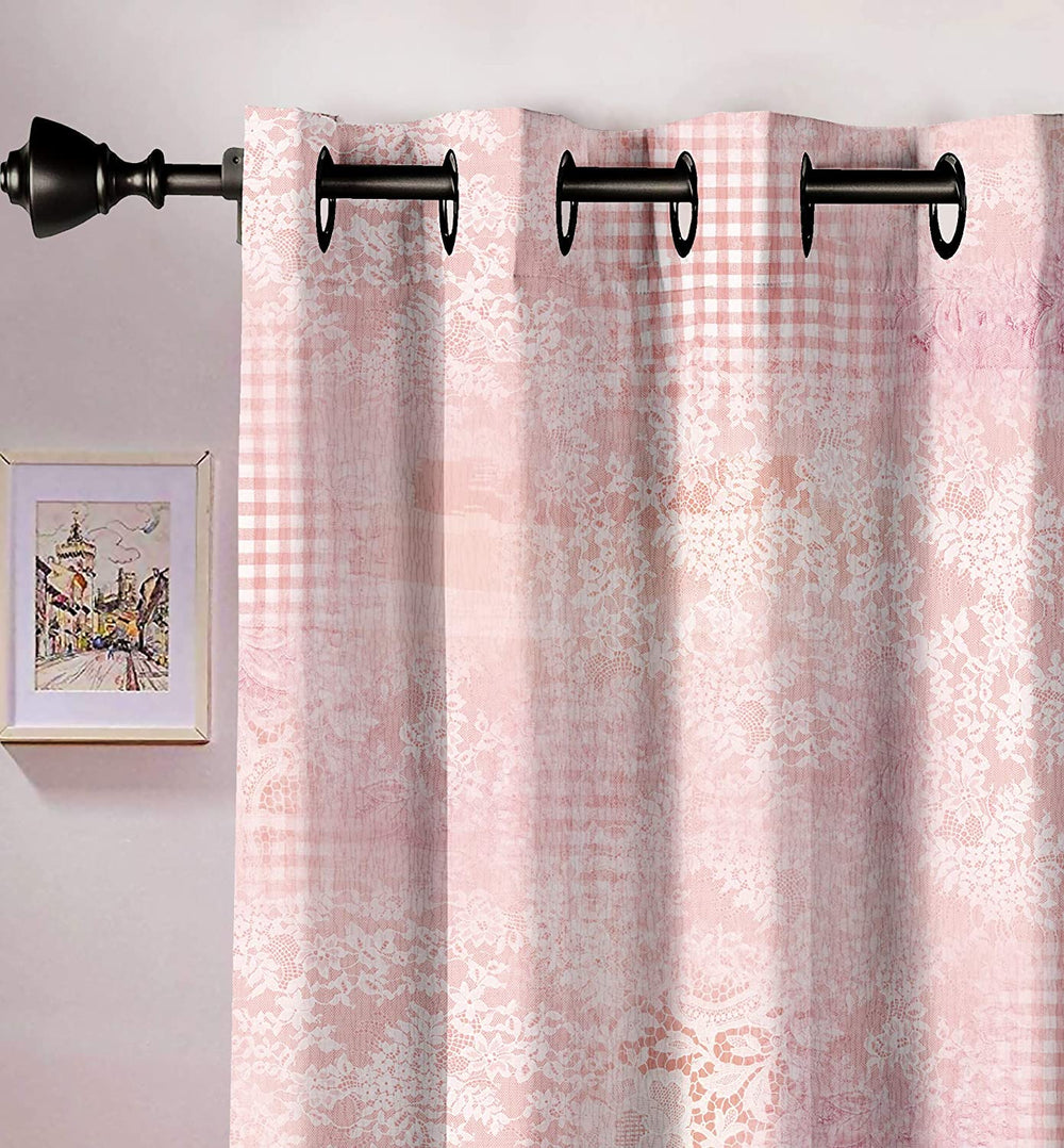 Ultimate Trends Premium Polyester Texture Printed Curtain For Home Décor Baby Pink Color, 1 Piece