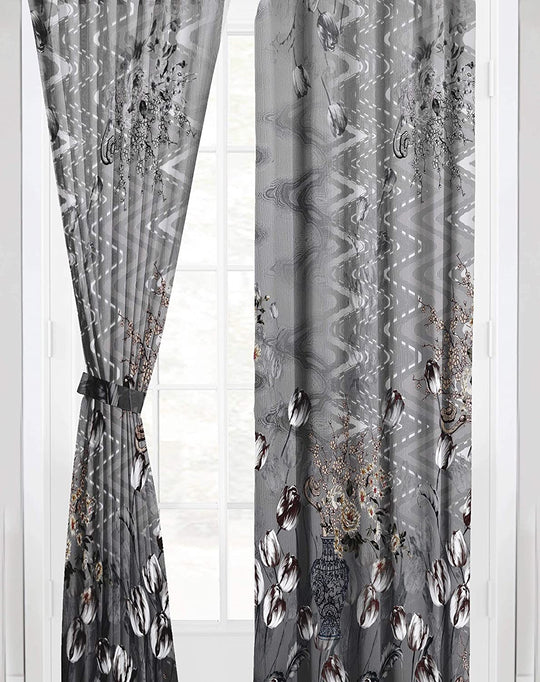 Ultimate Trends Premium Polyester Elite Floral Curtain For Home Décor Steel Grey Color, 1 Piece