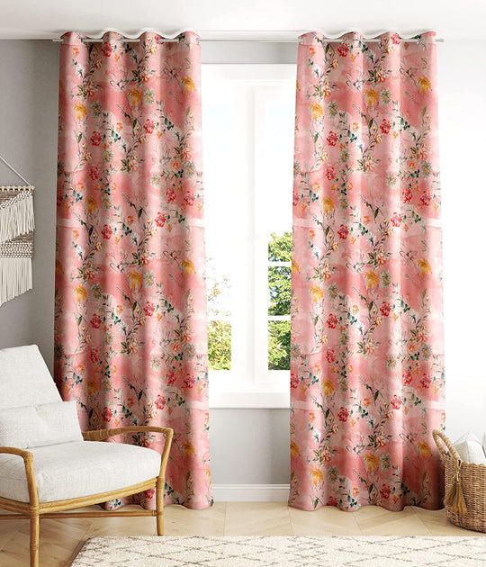 Ultimate Trends ™ Premium Polyester Floral Curtains, Peach, Set of 2