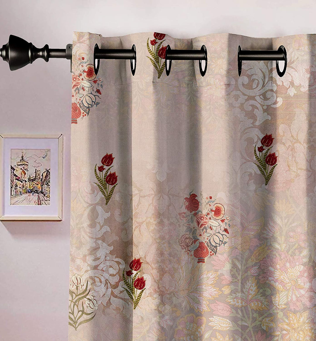 Ultimate Trends Premium Polyester Elite Floral Curtain For Home Décor Beige Color, 1 Piece